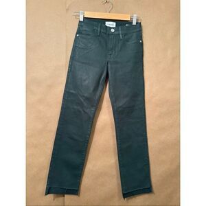 Green Frame Le High Straight Leg Coated Denim in Pine. MSRP: $198